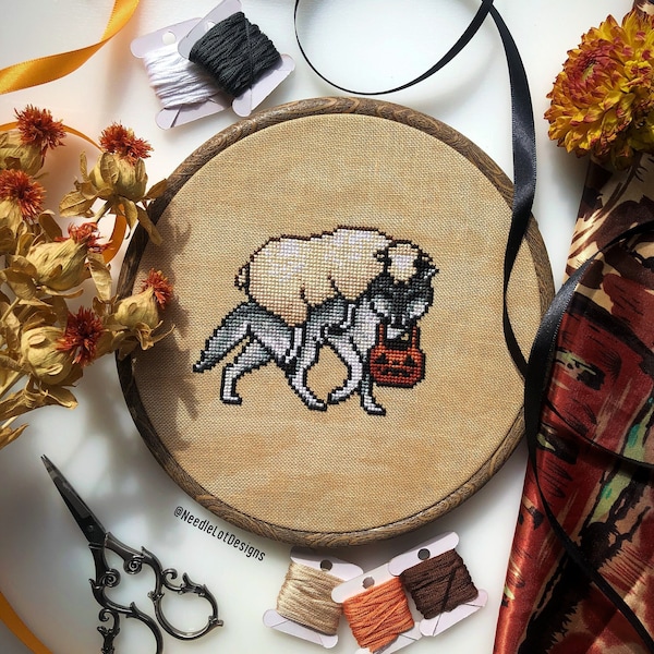 Trick or (Tr)eat! - Wolf in Sheep's Clothing - Halloween Cross Stitch Pattern - Halloween Costume - Animals - Cross Stitch Pattern PDF