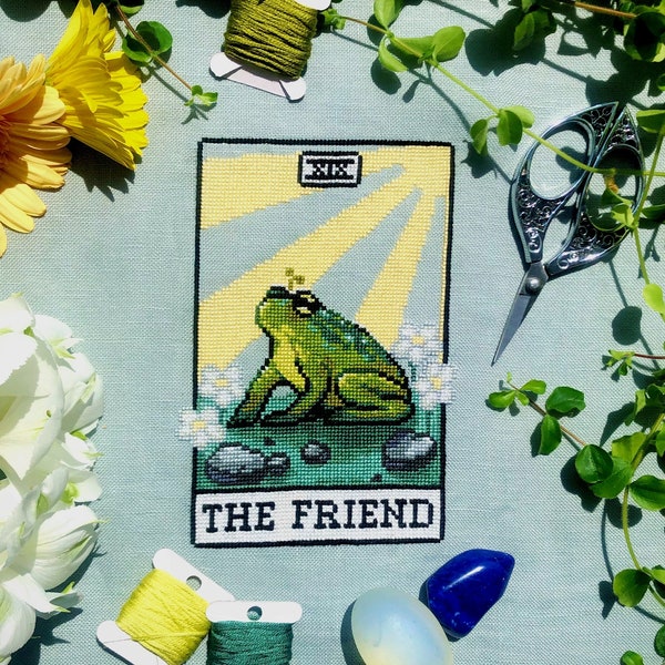 The Friend - Frog Tarot Card - Tarot Deck Cross Stitch Pattern - The Sun - Tarot Parody - Frog Cross Stitch - Cute Cross Stitch Pattern PDF