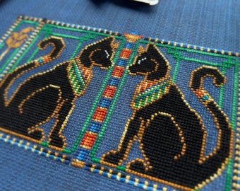 Egyptian Cats - Ancient Egypt Cross Stitch Pattern - Symmetrical Black Cats Stitch - Art History - Cute Animals Cross Stitch Pattern PDF