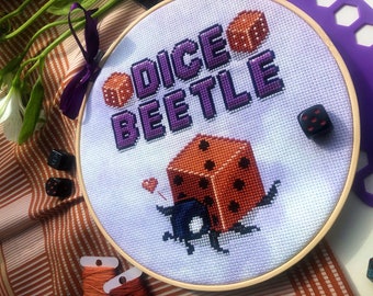 Dice Beetle - Ladybug Cross Stitch Pattern - Game Aesthetic - DnD - Cute Bug Cross Stitch - Embroidered Insect - Cross Stitch Pattern PDF