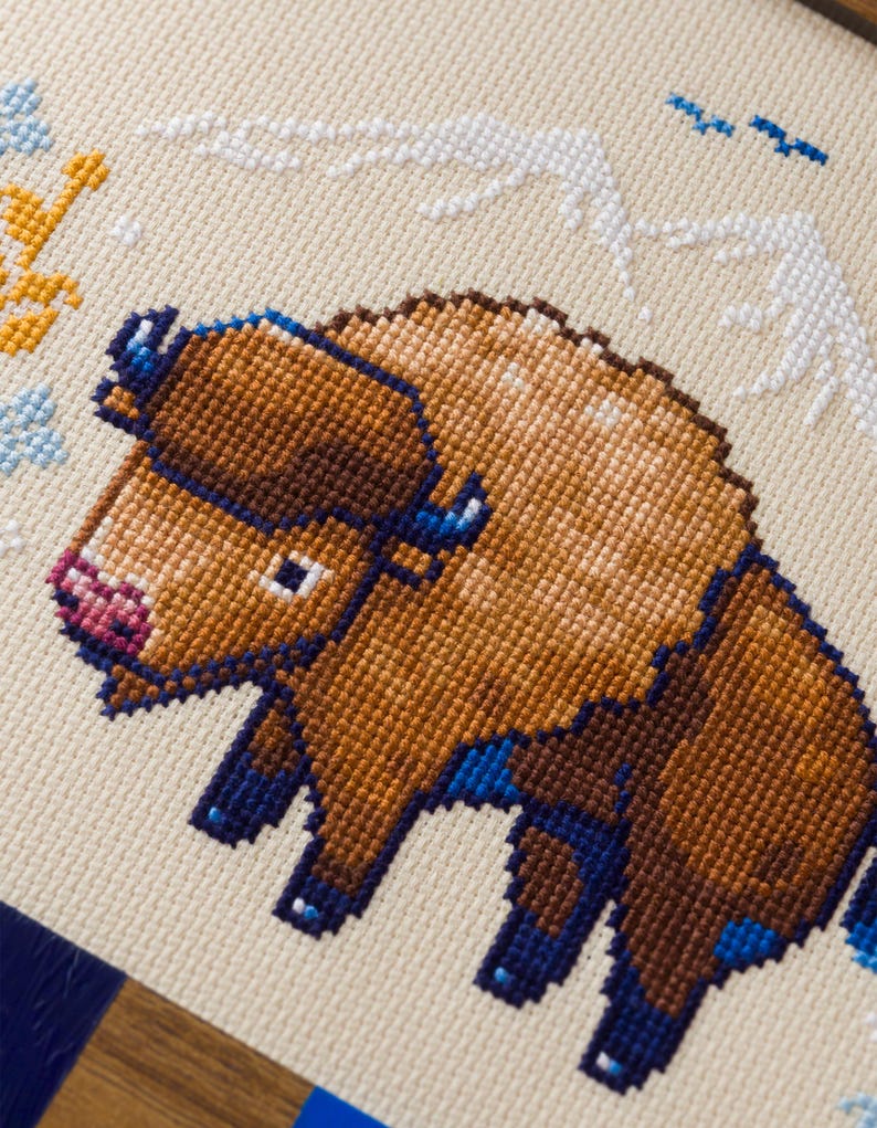 Bison Horizon - Cute Bison Cross Stitch Pattern - Savanna Landscape - Gentle Giant - Adorable Animal - Wild Animals Cross Stitch Pattern PDF image 3