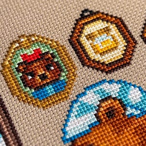 Reading by the Fire Bear Sampler Cross Stitch Pattern - Cozy Winter Christmas - Book Cross Stitch - Tartan, Plaid Cross Stitch Pattern PDF image 5