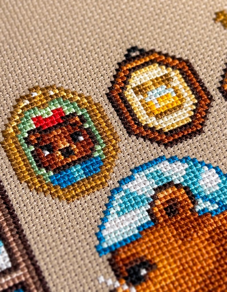 Reading by the Fire Bear Sampler Cross Stitch Pattern - Cozy Winter Christmas - Book Cross Stitch - Tartan, Plaid Cross Stitch Pattern PDF image 5