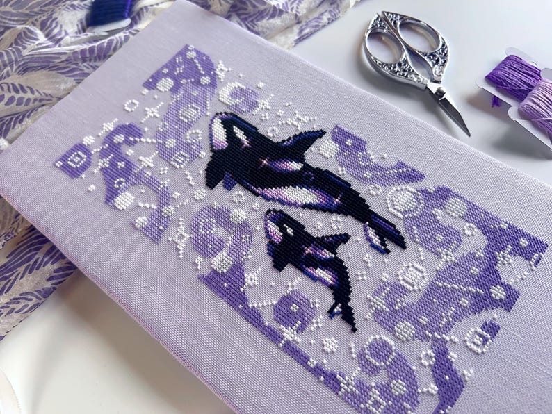Celestial Orcas from Needle Lot Designs