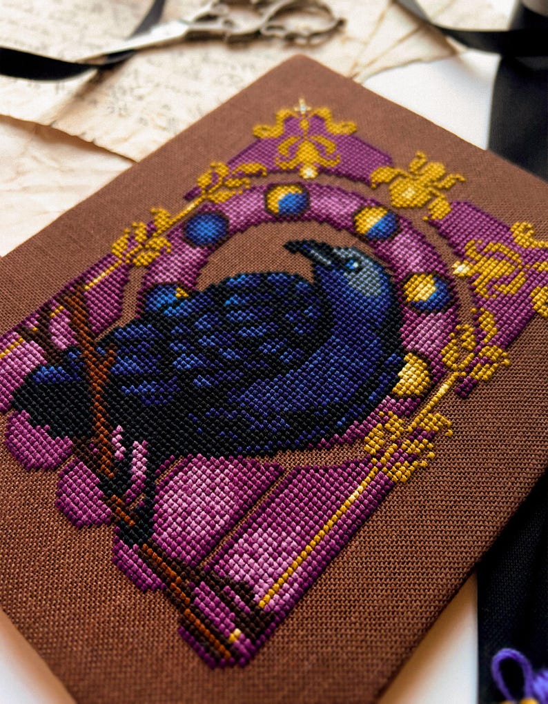 Art Nouveau Crow - Art Noucrow - Dark Academia Cross Stitch - Corvus Cross Stitch - Beautiful Bird Cross Stitch - Cross Stitch Pattern PDF image 3
