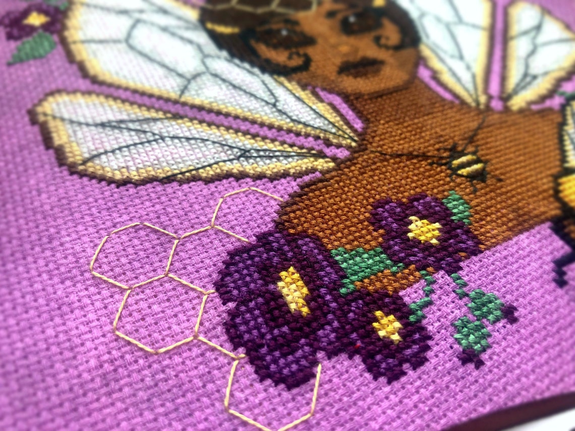 Queen Bee - Portrait Cross Stitch Pattern - Flower Girl - Bee Cross ...