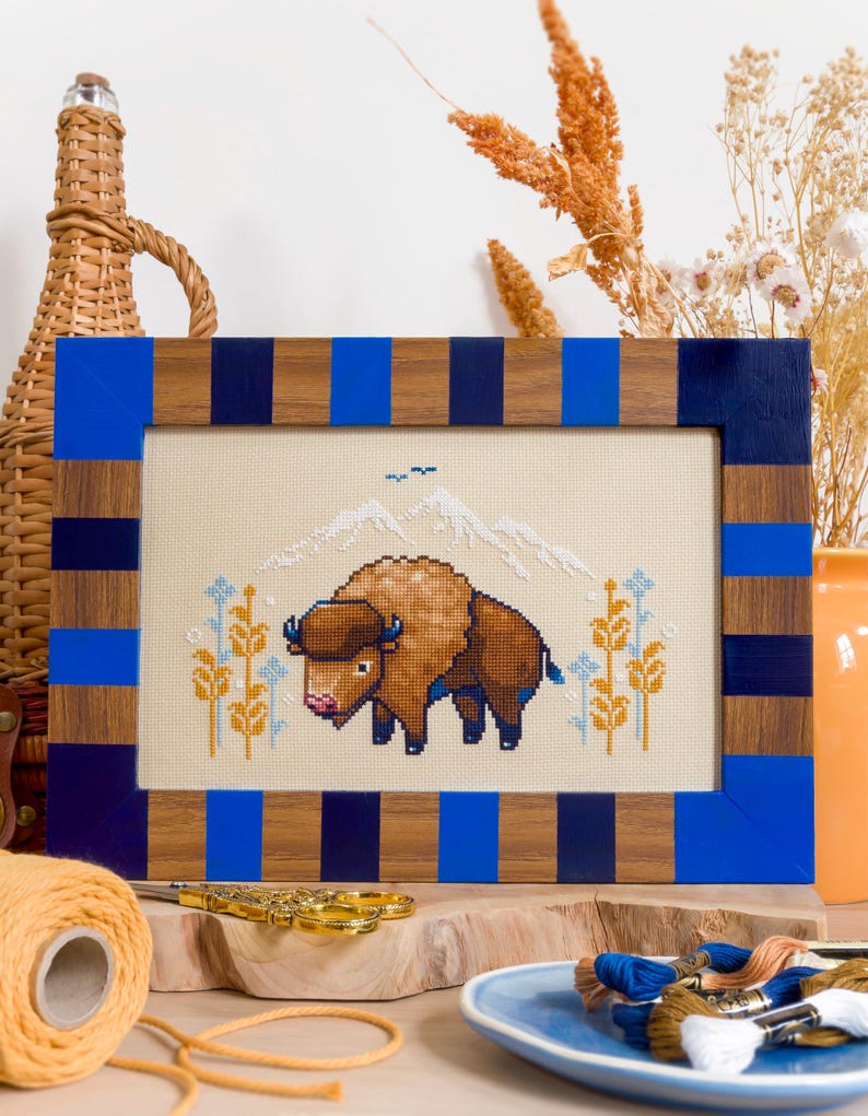 Bison Horizon - Cute Bison Cross Stitch Pattern - Savanna Landscape - Gentle Giant - Adorable Animal - Wild Animals Cross Stitch Pattern PDF image 5