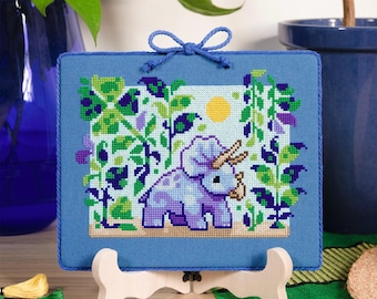 Triceratops Cross Stitch - Jurassic Dinosaur XStitch - Adorable Dino & Colorful Nature - Pretty Leaves Cross Stitch Pattern PDF