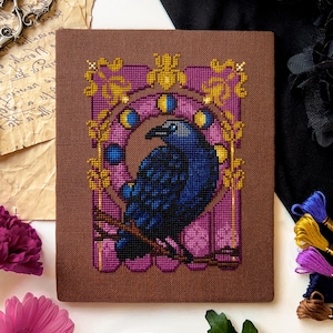 Art Nouveau Crow - Art Noucrow - Dark Academia Cross Stitch - Corvus Cross Stitch - Beautiful Bird Cross Stitch - Cross Stitch Pattern PDF image 2