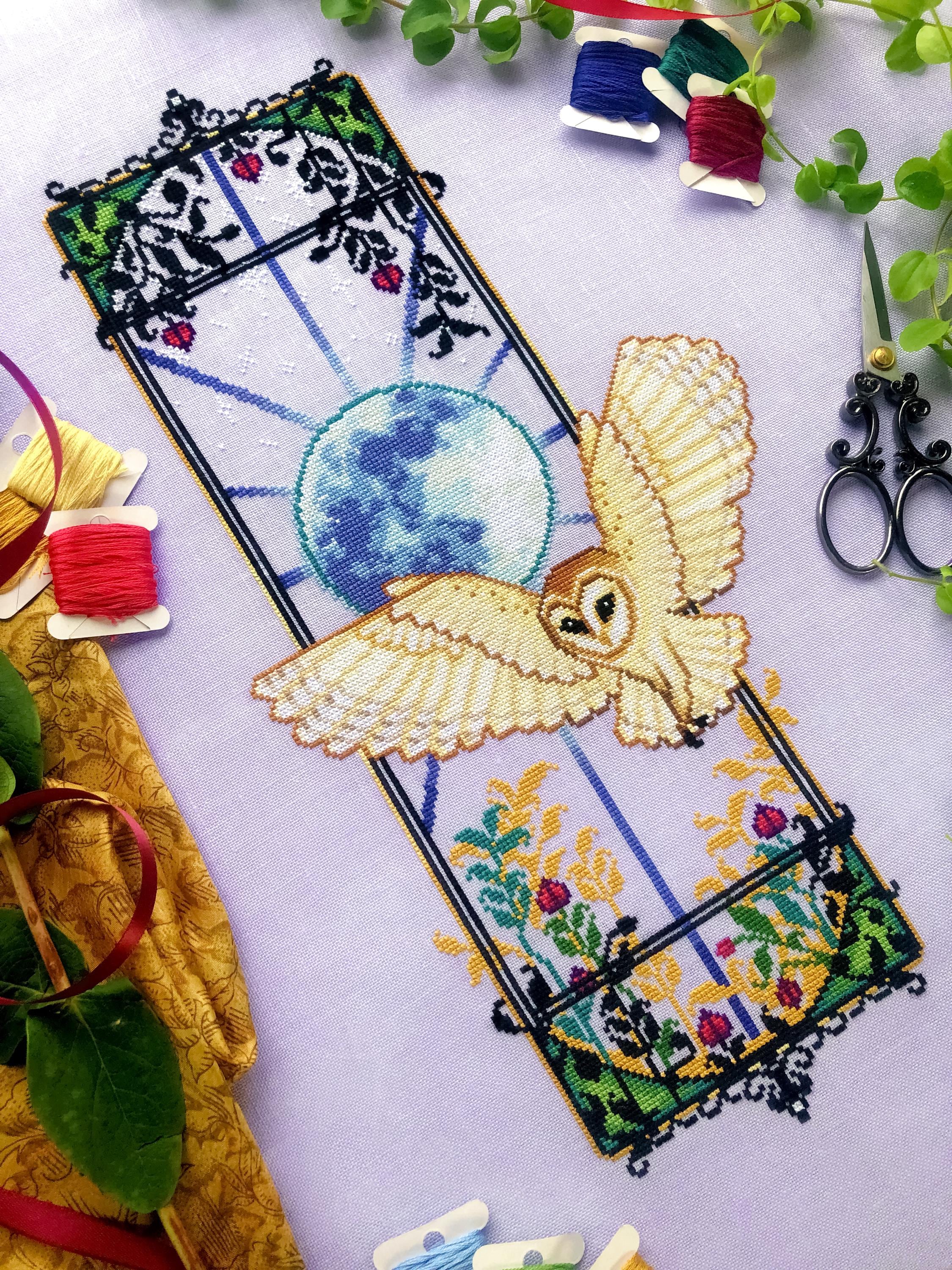Art Nouveau Owl Cross Stitch Pattern - Barn owl - Elegant Jugendstil - Art Deco Animal - Blue Moon W