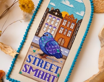 Street Smart Pigeon Cross Stitch Pattern - Amsterdam Houses XStitch - Funny Cute Bird Cross Stitch - City Houses Cross Stitch Pattern PDF