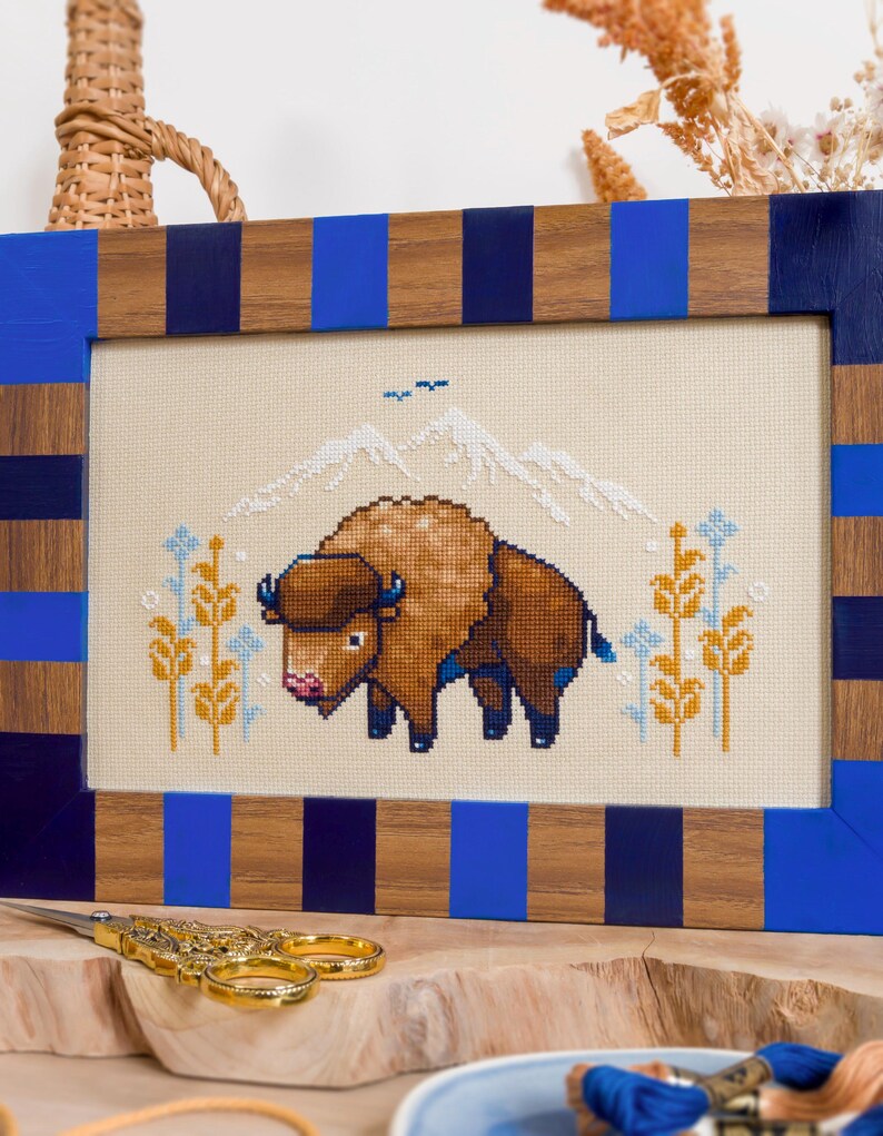 Bison Horizon - Cute Bison Cross Stitch Pattern - Savanna Landscape - Gentle Giant - Adorable Animal - Wild Animals Cross Stitch Pattern PDF image 2
