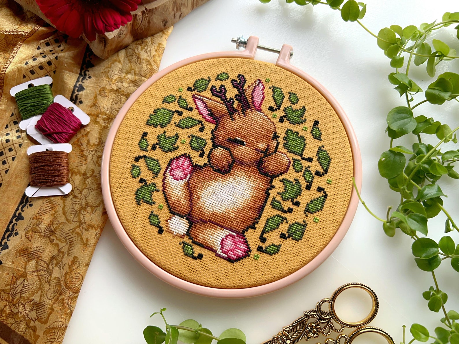 Baby Jackalope Cross Stitch - Small Bunny Rabbit Cross Stitch ...