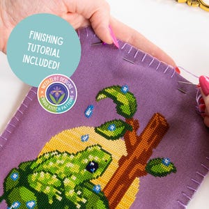 Modèle de point de croix grenouille moussue - petite grenouille nature animal XStitch - soleil et gouttes de pluie - modèle de point de croix coloré adapté aux débutants PDF image 2
