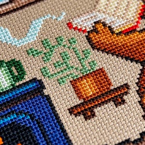 Reading by the Fire Bear Sampler Cross Stitch Pattern - Cozy Winter Christmas - Book Cross Stitch - Tartan, Plaid Cross Stitch Pattern PDF image 4