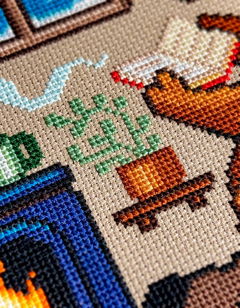 Reading by the Fire Bear Sampler Cross Stitch Pattern - Cozy Winter Christmas - Book Cross Stitch - Tartan, Plaid Cross Stitch Pattern PDF image 4