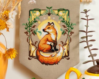 Art Nouveau Fox - Fancy Fox - Floral Arrangement - Forest Cross Stitch - Art History Cross Stitch - Adorable Fox Cross Stitch Pattern PDF