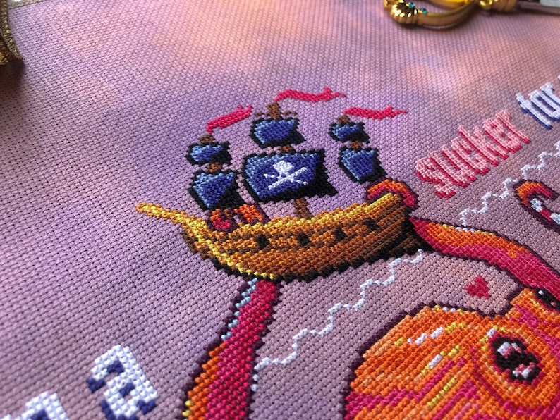 I'm a Sucker for You! - Kraken Cross Stitch Pattern - Pirate Ship Cross Stitch - Octopus - Valentines - Sea & Ocean Cross Stitch Pattern PDF image 3