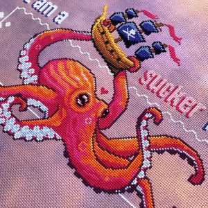 I'm a Sucker for You! - Kraken Cross Stitch Pattern - Pirate Ship Cross Stitch - Octopus - Valentines - Sea & Ocean Cross Stitch Pattern PDF image 1