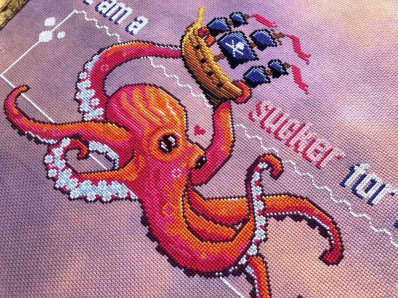 I'm a Sucker for You! - Kraken Cross Stitch Pattern - Pirate Ship Cross Stitch - Octopus - Valentines - Sea & Ocean Cross Stitch Pattern PDF image 1