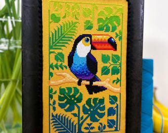 Toucan point de croix - oiseau coloré - Amérique du Sud - forêt tropicale - point de croix - feuilles de Monstera - nature, motif PDF