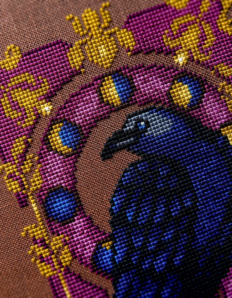 Art Nouveau Crow - Art Noucrow - Dark Academia Cross Stitch - Corvus Cross Stitch - Beautiful Bird Cross Stitch - Cross Stitch Pattern PDF image 5