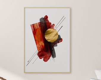 Printable Wall Art, Abstract Red Modern Art, Black Gold Red Modern Minimalist Art, Digital download Print, Industrial Minimal Gallery Art