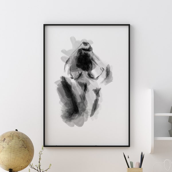 Female Figure Sketch, Female Form Original Drawing Print - Minimal Woman Art Print, Abstract Art Printable, Black & White Modern Wall Art