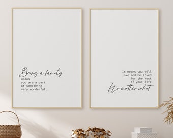 Being a family means, Set of 2 Printable quote, Printable Wall Art, Family wall art, Living room Decor, Digital Download, Family quote
