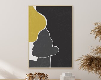 モダンな抽象的形状の印刷可能、女性の姿、印刷可能なアート、ミッドセンチュリーギャラリーの壁アート、モダンなミニマリスト、デジタルダウンロードプリント