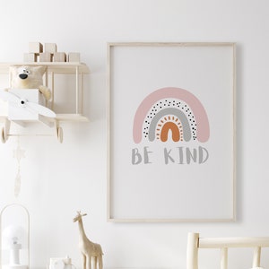 Be Kind Rainbow Wall Art, Rainbow Nursery Decor, Printable Wall Art, Rainbow Art Print, Kids Room Decor, Baby Girl Rainbow Art