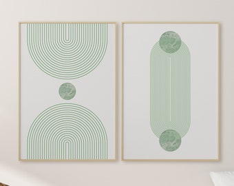 Minimalist set of 2,Abstract Shapes Prints, Mid Century Art, Downloadable Geometric Art, Sage Green Boho Printable Art, Minimal Artwork