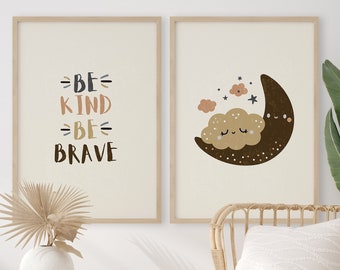 Be Kind Be Brave, Set of 2 Neutral Nursery Printable Wall Art, Nursery Decor, Baby room Decor, Nursery boho wall art prints DIGITAL DOWNLOAD