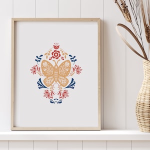 Scandinavian Modern Folk Art Printable | Printable Butterfly Scandinavian Wall Art | Swedish Folk Art | Norwegian Wall Decor | Nordic Art
