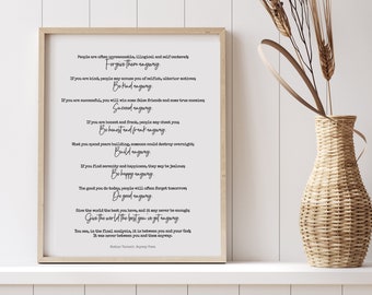 Mother Teresa, Do it anyway Poem, Printable Wall Art, Typography Printable, Digital Download, Inspirational downloadable print