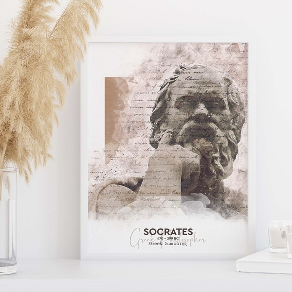 Greek Philosopher Socrates, Printable Wall Art, Greek Philosophy Poster, Digital Download, Socrates Statue Modern Art, Downloadable Art