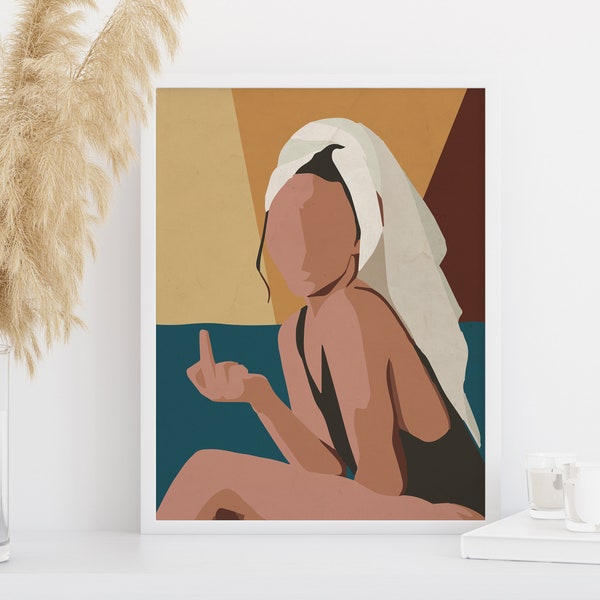 Mittlerer Finger, druckbare Wandkunst, feministische Kunst, Schimpfmädchen, Digitaler Download, Mid Century Modern, Retro Kunst, Empowered Women Poster