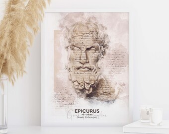 Greek Philosopher Epicurus, Printable Wall Art, Greek Philosophy Poster, Digital Download print, Epicurus Statue Art, Downloadable Art