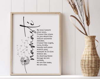Namaste Definition,  Printable Wall Art, Inspirational saying, Namaste Poster, Meditation Print, Yoga Wall Decor, Digital Download