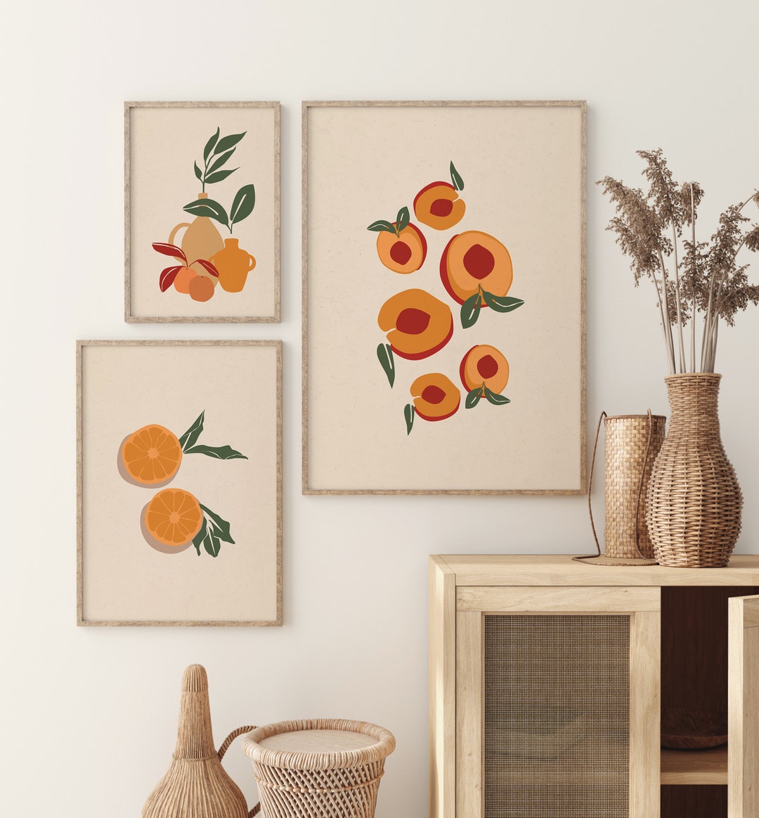 Printable Wall Art Boho Kitchen Decor Set of 3 Mid Century - Etsy