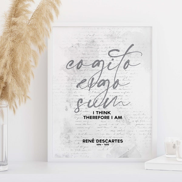 Cogito Ergo Sum, Philosophy Quote, Rene Descartes, Printable Wall Art, I think therefore I am, Digital Download, Downloadable Art