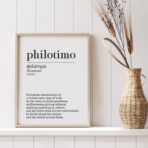 Griechische Wort Definition, Philotimo Definition, druckbare Wandkunst, griechisches Poster, Digitaler Download Druck, griechische Philosophie, herunterladbares Poster