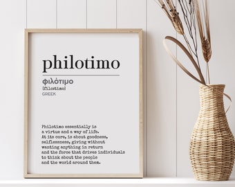 Greek Word Definition, Philotimo Definition, Printable Wall Art, Greek Poster, Digital Download print, Greek Philosophy, Downloadable Poster