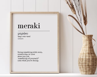 Greek Word Definition, Meraki Definition, Printable Wall Art, Greek Poster, Digital Download print, Greek Philosophy, Downloadable Wall Art