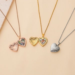 Collier médaillon nom personnalisé, collier médaillon coeur gravé personnalisé, collier médaillon avec photo, cadeau pour maman, cadeau d'anniversaire pour elle image 2