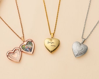 Herz Medaillon Halskette mit Foto, großes Herz Medaillon, Vintage Medaillon Halskette, Geschwister, Bester Freund, personalisierte Geschenk für sie, Gold Halskette