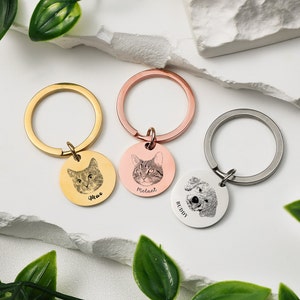 Custom Pet Portrait Keychain,Dog/Cat Photo Keyring,Dog Mom Memorial Keychain,Pet Id Tag,Dog Mom Gift,Pet Loss Memorial,Pet Name key Chain
