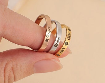 Custom Name Ring,Paw Print Pet Ring,Custom Delicate Stacking Ring, Dainty Ring, Pattern Ring, Dog Mom Gift, Pet Memorial Gift, Pet Loss Ring
