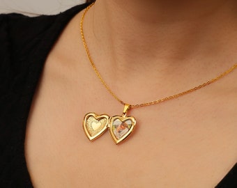 Collar con medallón en forma de corazón personalizado, medallón con foto grabado a medida