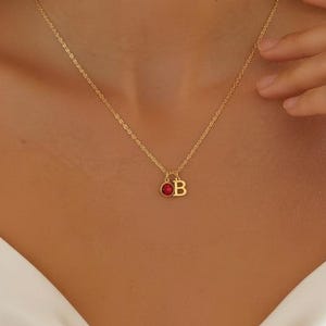Colar personalizado com letras delicadas e pedra de nascimento, colar personalizado com pedra de nascimento, colar com inicial dourada, colar feminino, presente de aniversário para ela